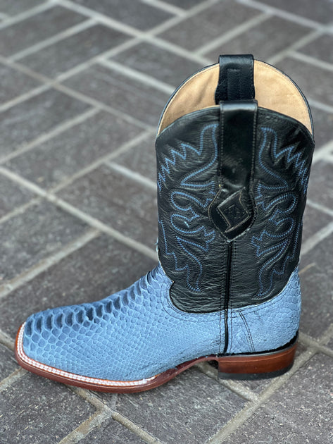 Blue Suede Finish Python Wide Square Toe Cowboy Boots Guadalajara Western Wear