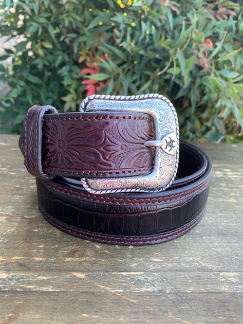Rustic Brown Western Cowboy Belt Elephant Print Leather Cinto