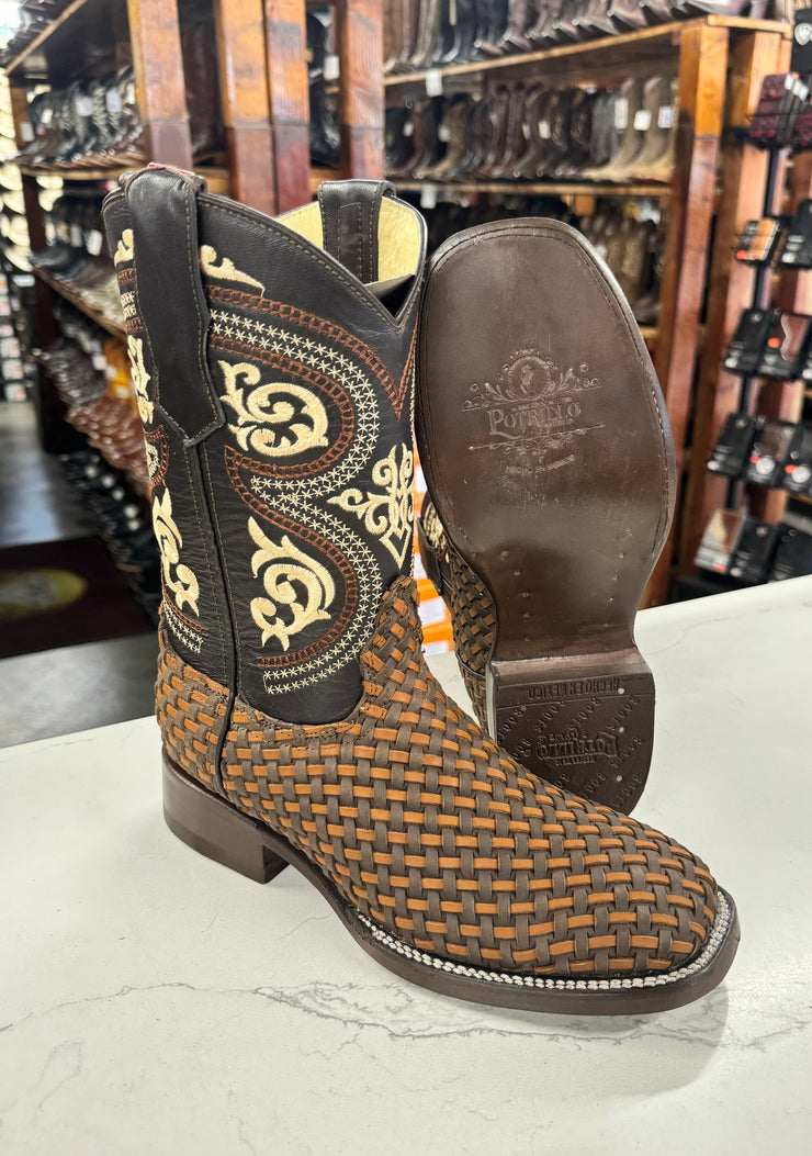 Petatillo Color Cafe - Wide Square Toe Cowboy Boots (WOVEN)