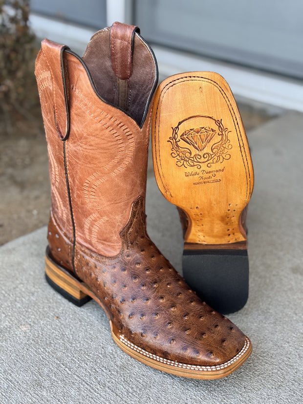 Bota Alta Piel de Avestruz Negro Horma Rodeo - Miel (Honey)