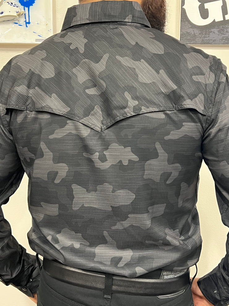 Camisa Manga Larga - Camo Militar Negro/Gris