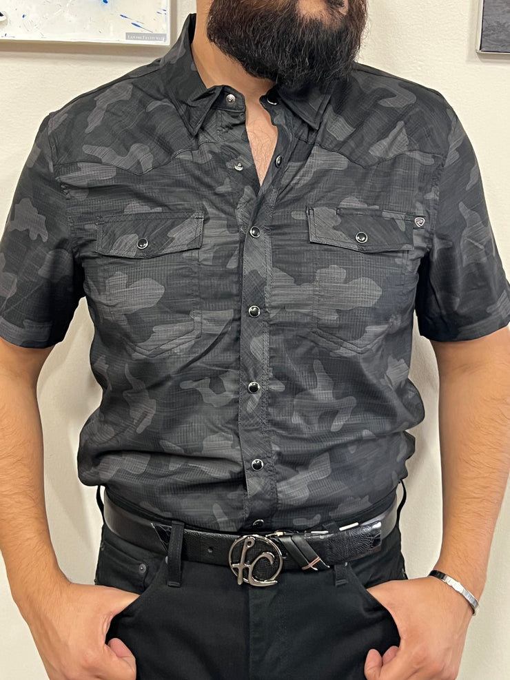 Camisa Manga Corta - Camo Militar Negro/Gris