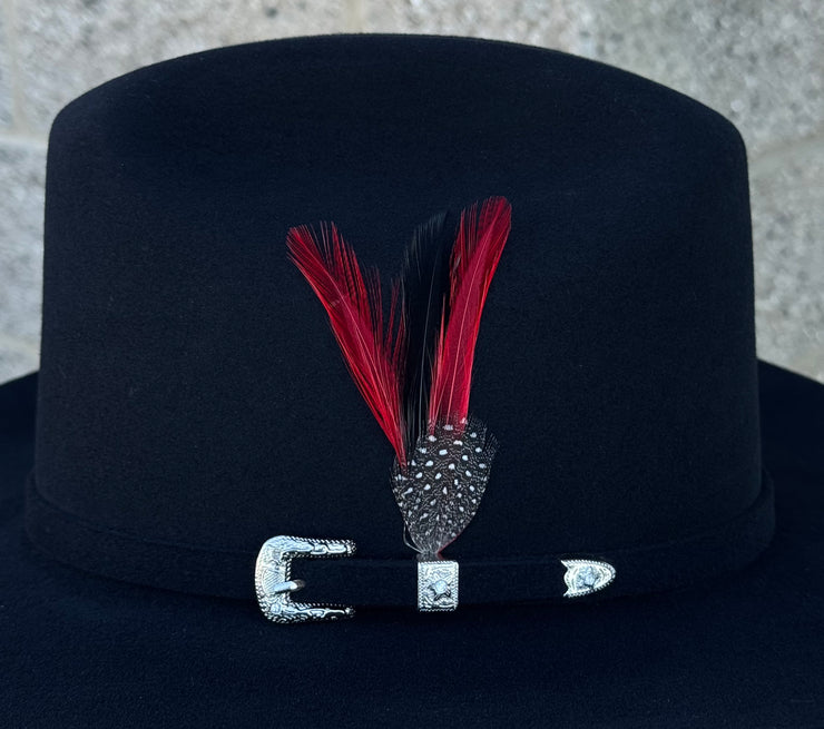 Twinstone 6x Rancher Black Felt Hat Horma SINALOA (Copa Mediana Falda/Brim 3.5") Diamante ROJO