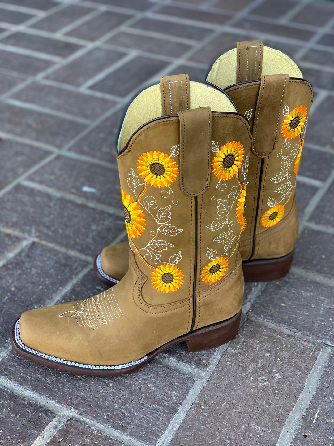 Floral square toe boots online