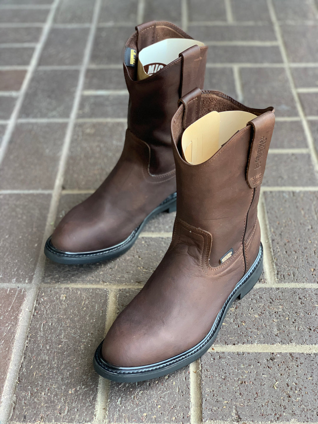 Pull on brown leather boots best sale